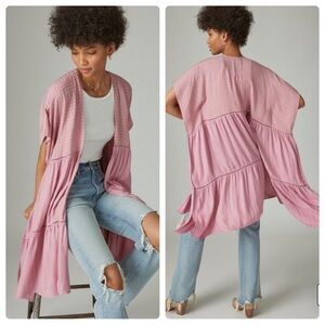 Lucky Brand Pink Textured Street Kimono Long Duster Jacket Shirt Top OS One Size
